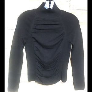 Ruched bodice high neck sweater